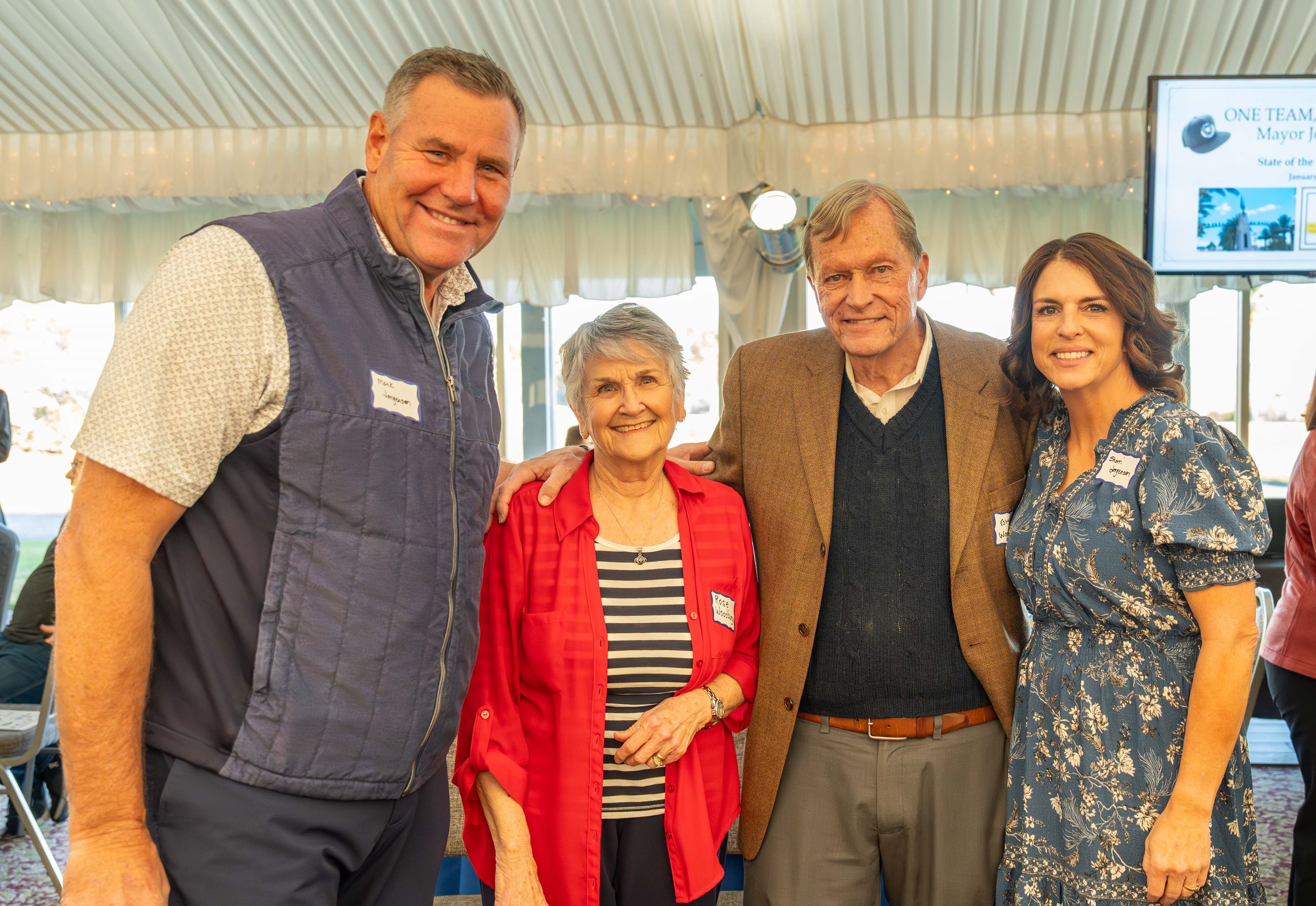 2026 State of the City (86) Photo of Mark Jorgensen, resident, Bruce Woodbury and Councilmember Sherri Jorgensen 