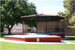 The gazebo bandstand at the Bicentennial Park, on a clear and sunny day. 